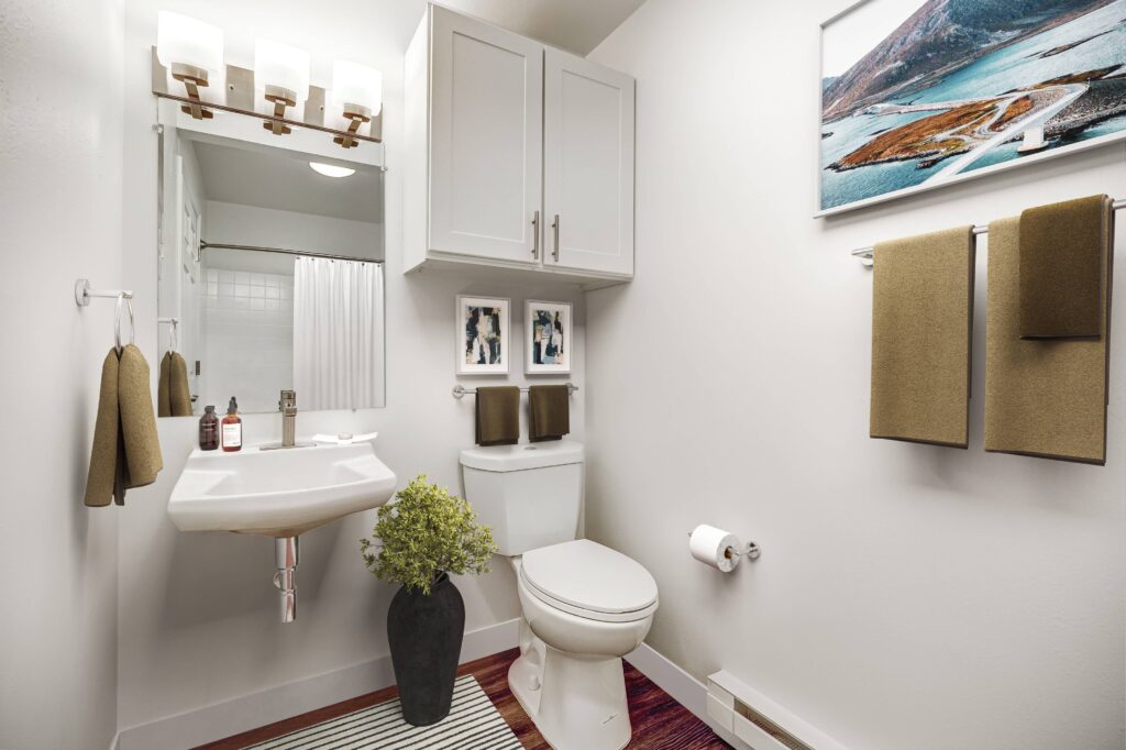 Bathroom with toilet and tub shower